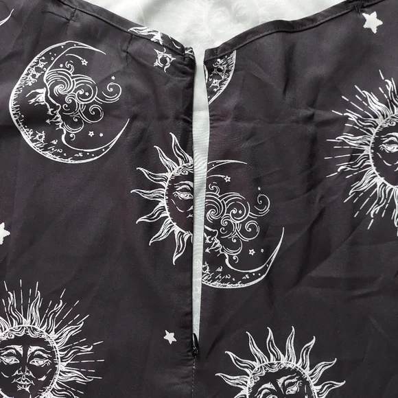 Celestial Sun Moon Star Print Midi Dress Large Goth Witch Fairy Zodiac Astrology - Picture 7 of 13